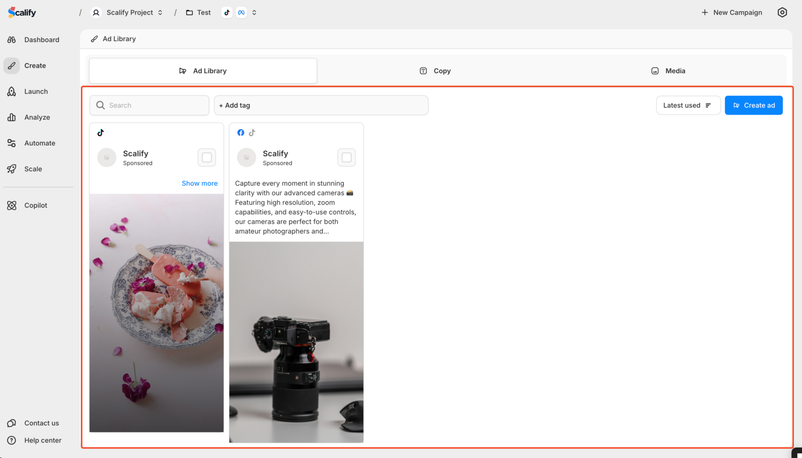 Saved Ads Inside Ad Library