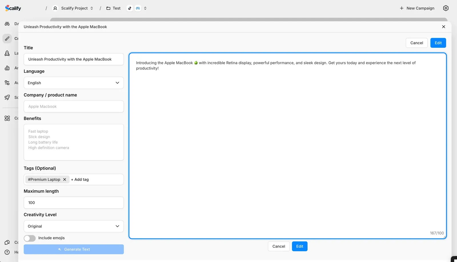 Scalify Ad Copy Editor