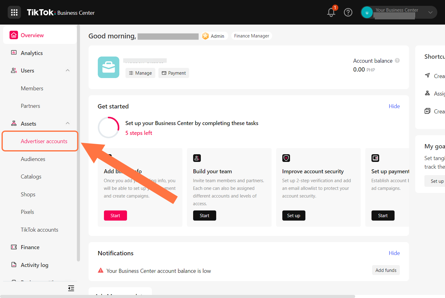 Click on Advertiser account: