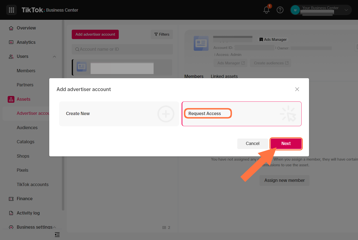 Click on Request access then click Next.