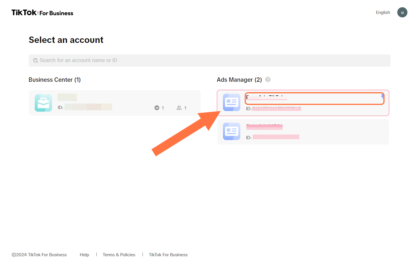 Select the correct Ads Manager