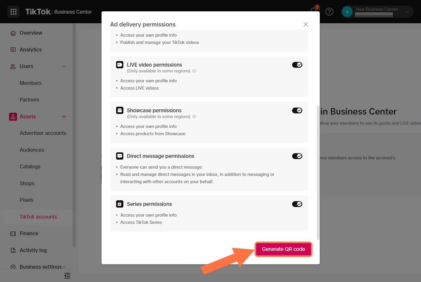 Click on Generate QR code