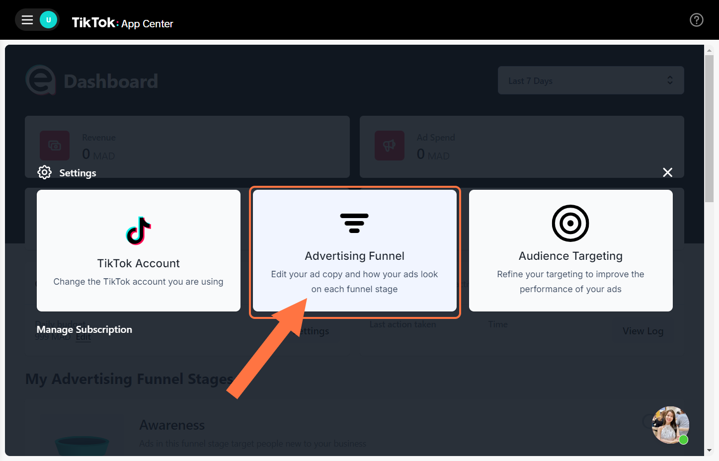 Click on "Advertising Funnel"