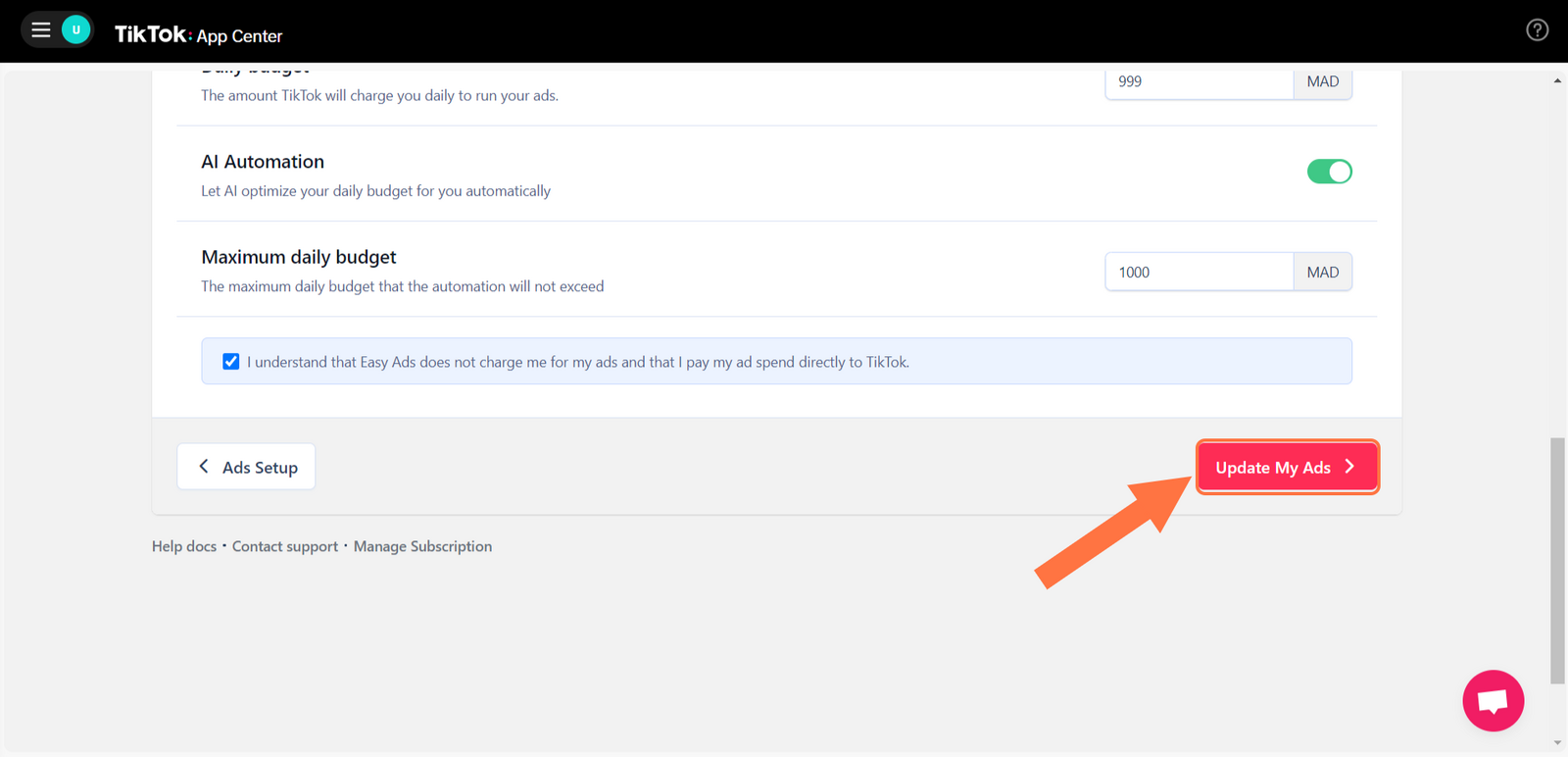 Click Update My Ads below