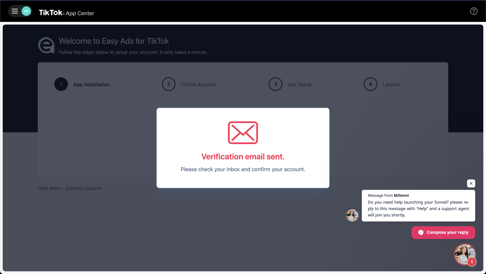 Verification email sent