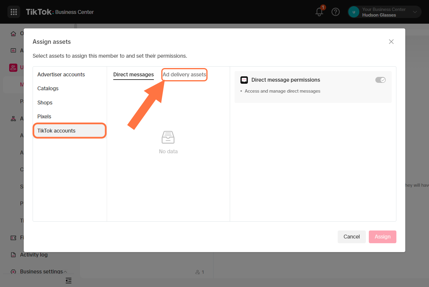 Click on Ad delivery assets