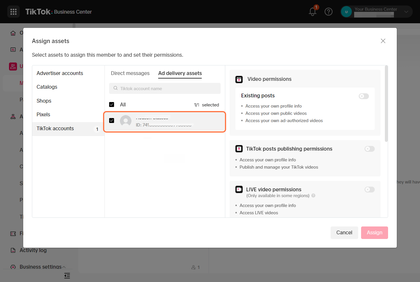 Select the TikTok Account name