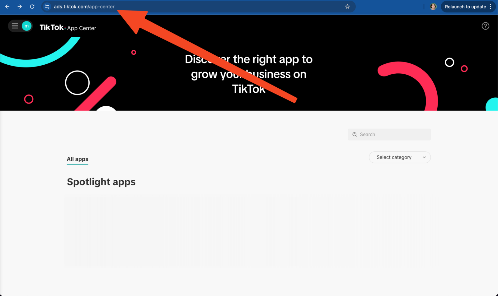 Go to ads.tiktok.com/app-center