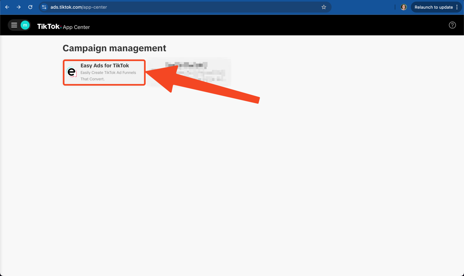 Click on the Easy Ads for TikTok app