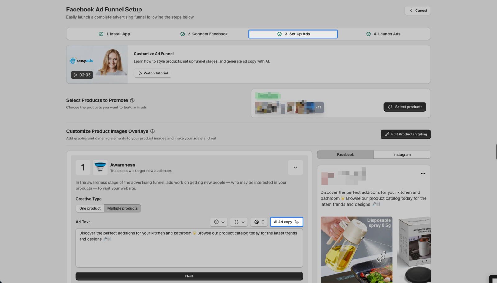 Access AI Ad Copy During New Funnel Creating