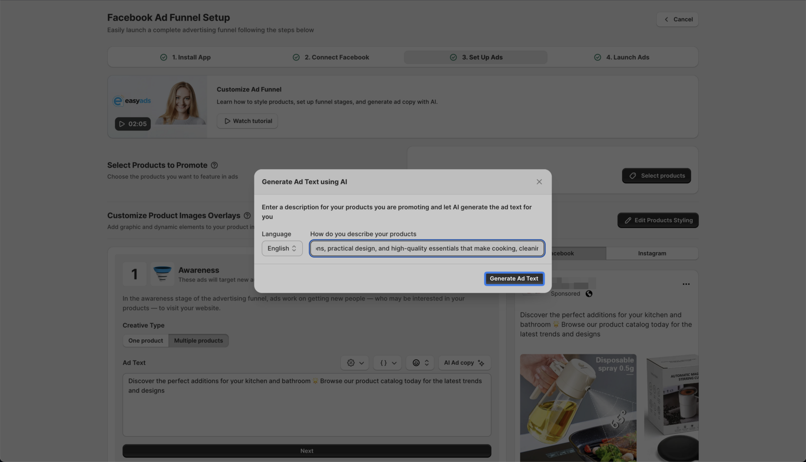 Click Generate Ad Text