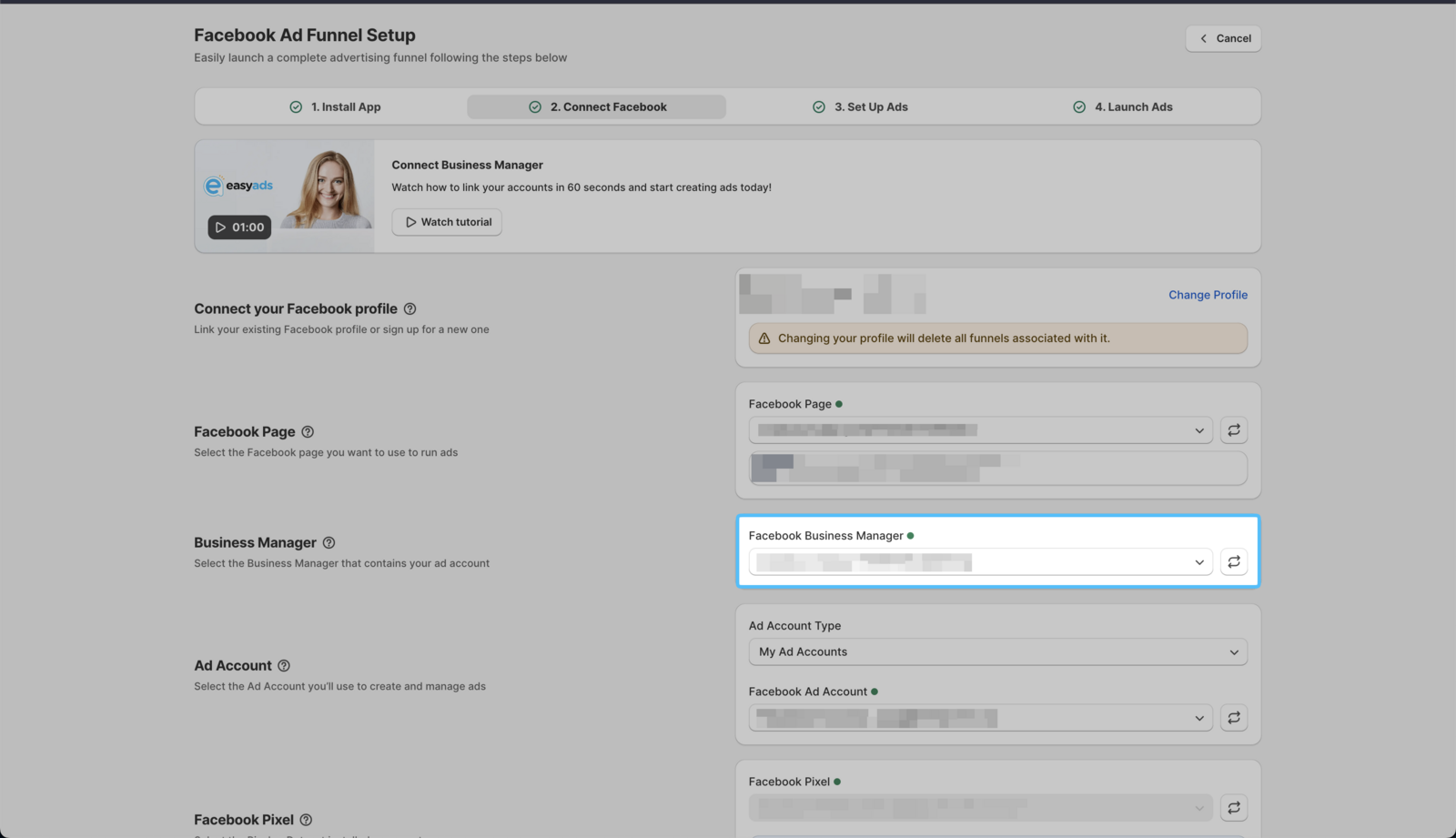 Facebook Accounts Section