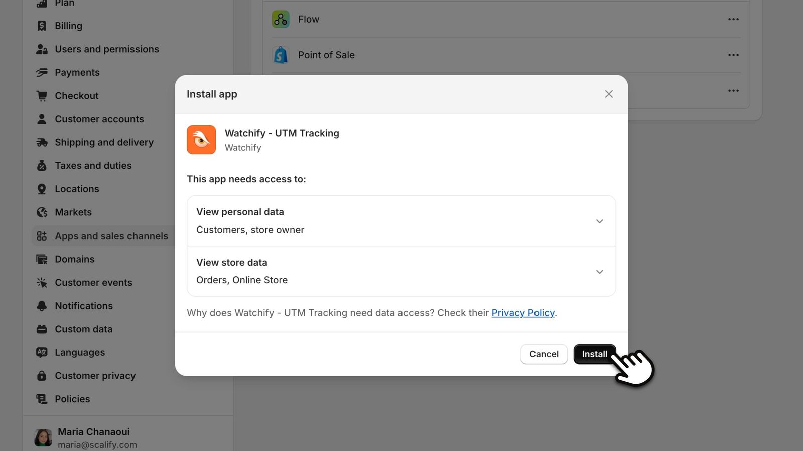 Click on "Install" again on the pop-up that appears