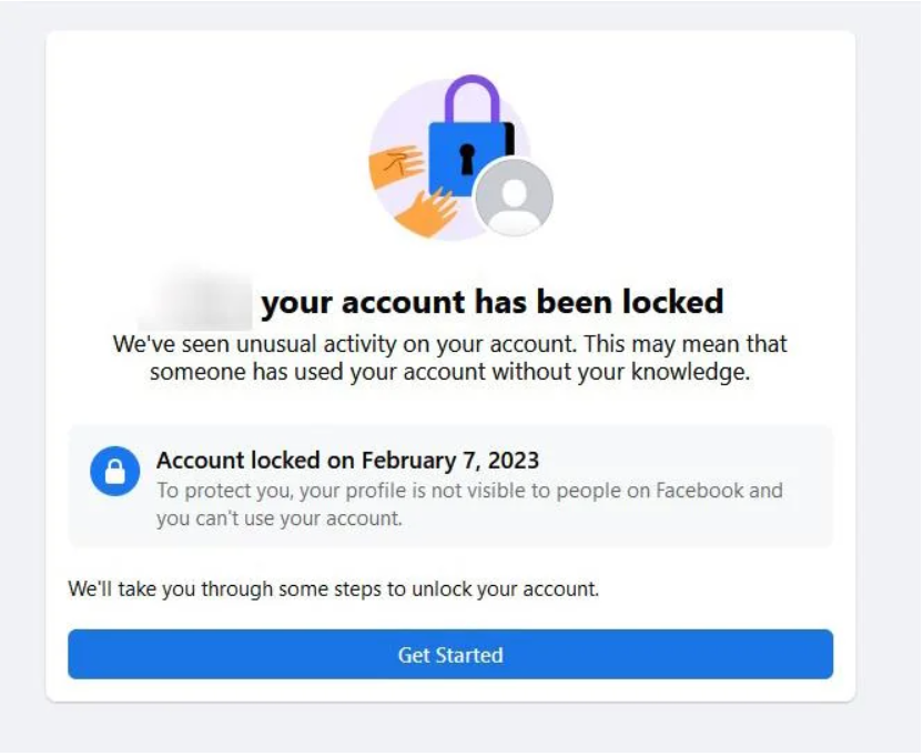 How the 'your account has been locked' screen looks like