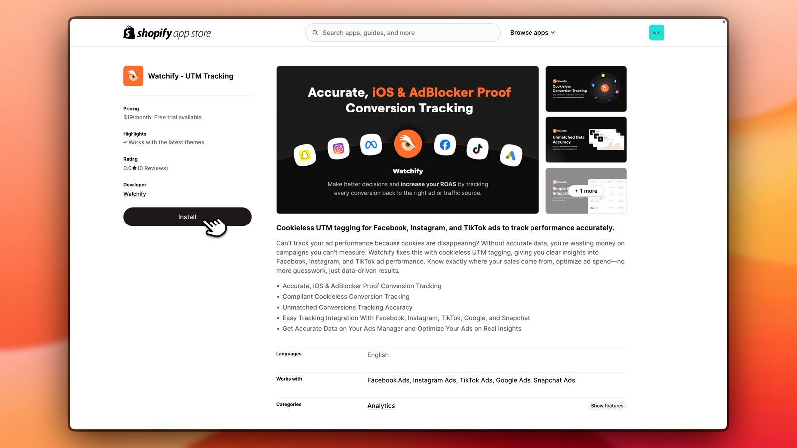 Click on Install on the Shopify App Store