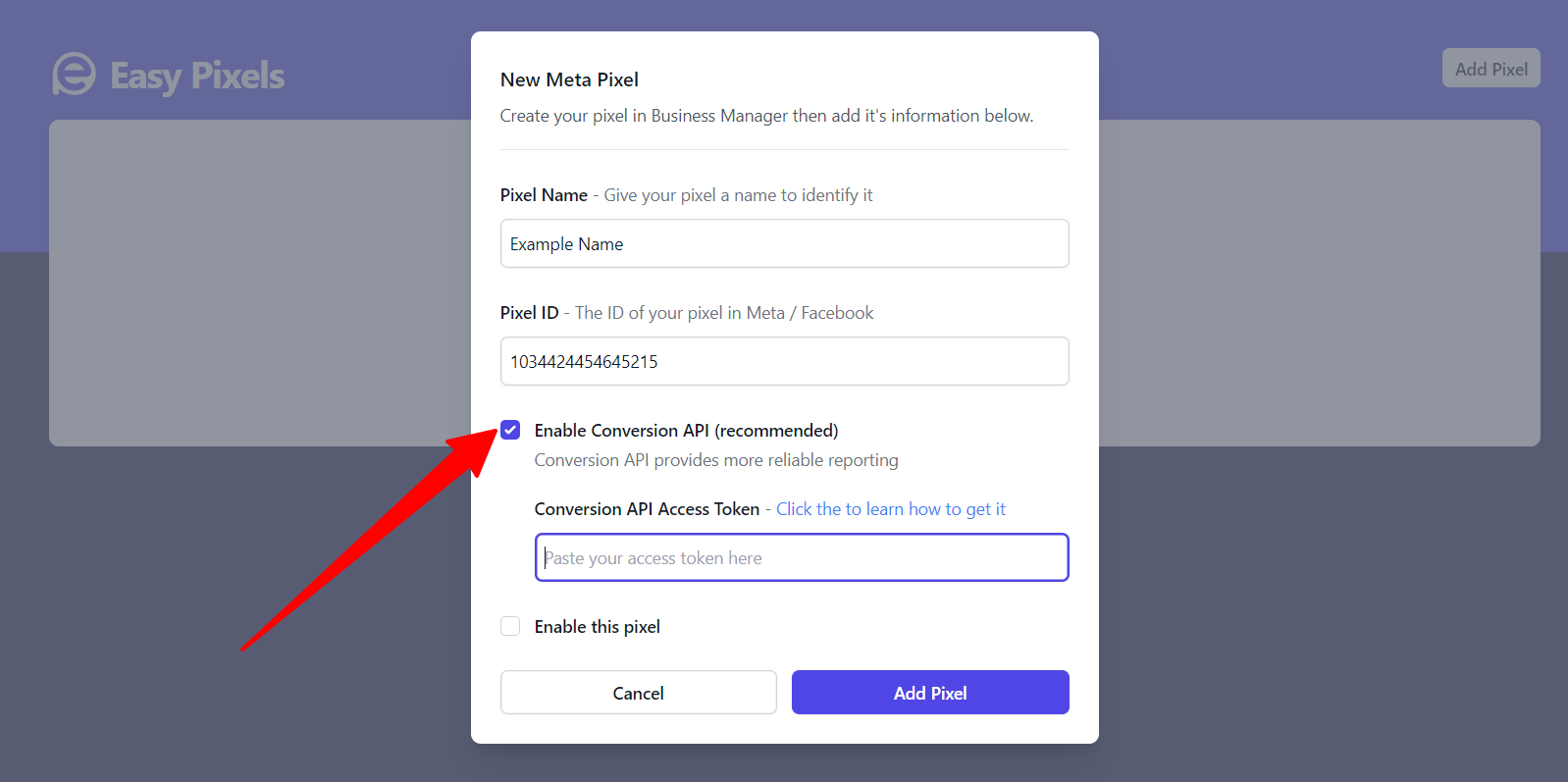 Tick the box next to Enable Conversion API