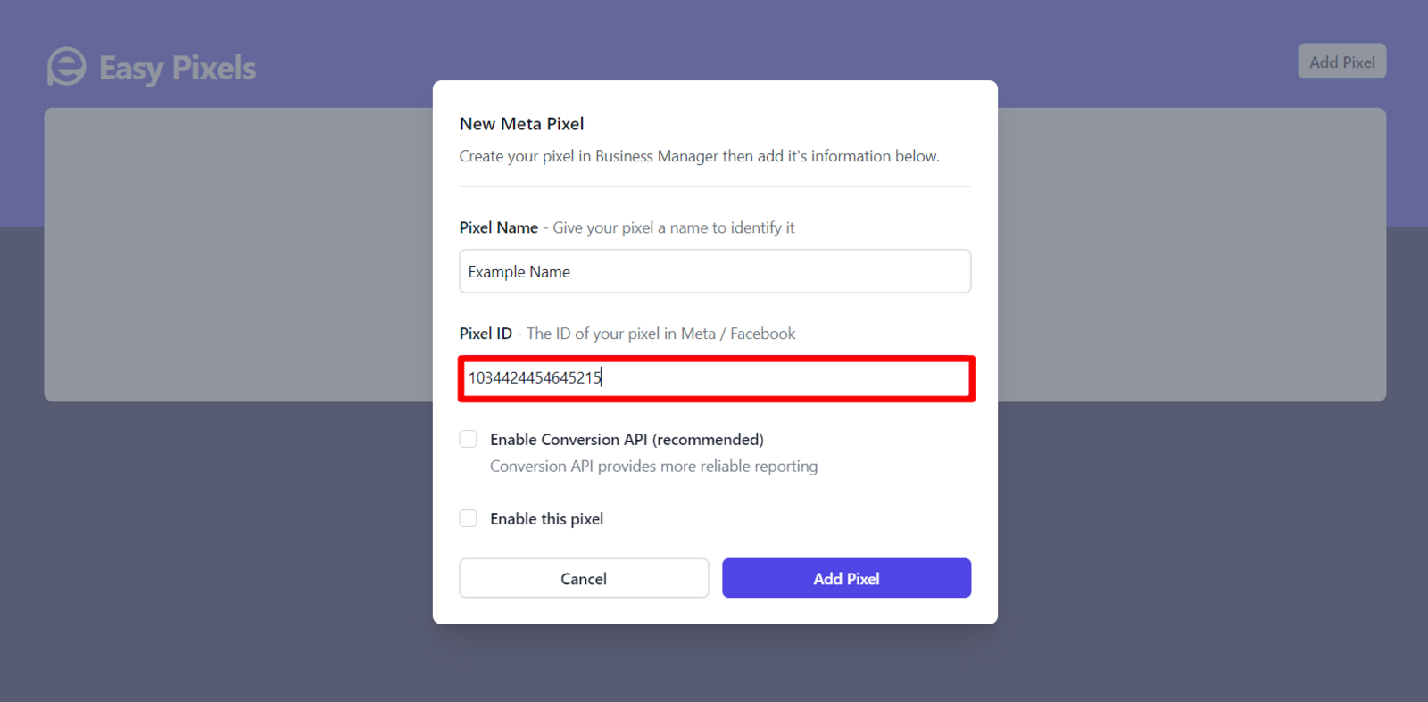 Paste the Pixel ID you previously copied
