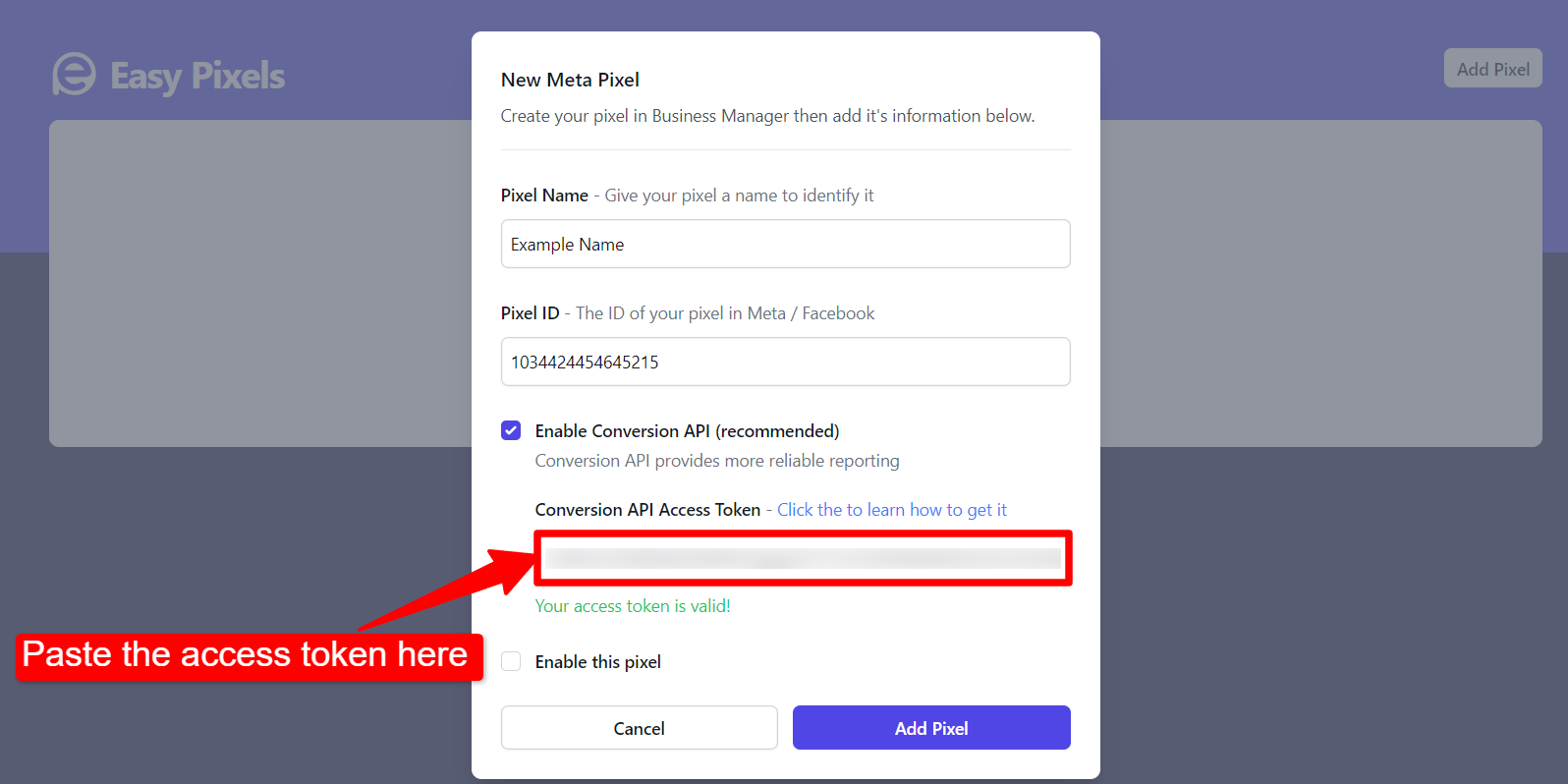 Paste the access token