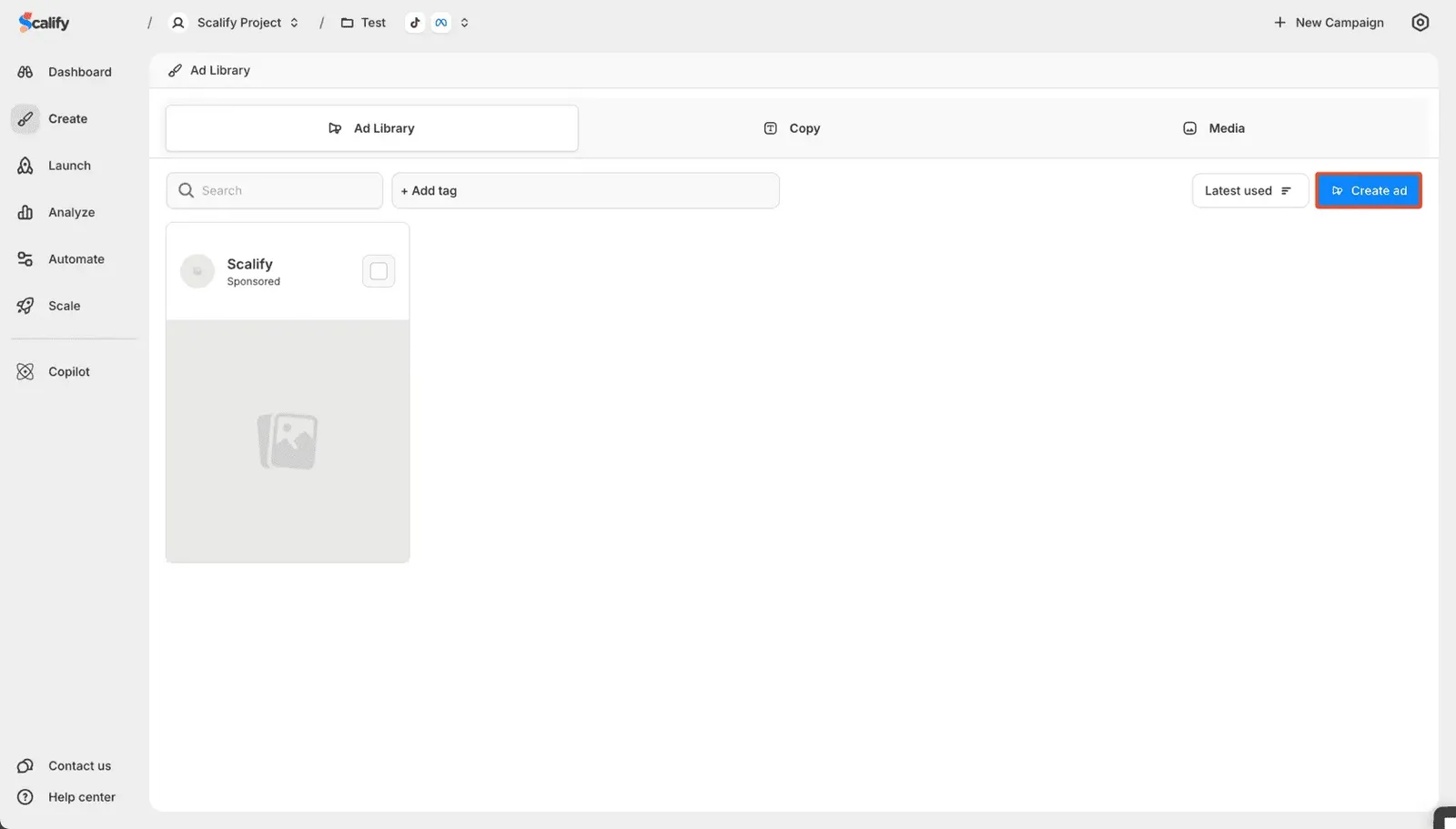 Scalify Create Section – Ad Button Highlighted