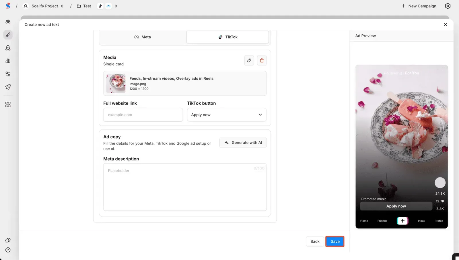 Scalify Ad Creation Final Step