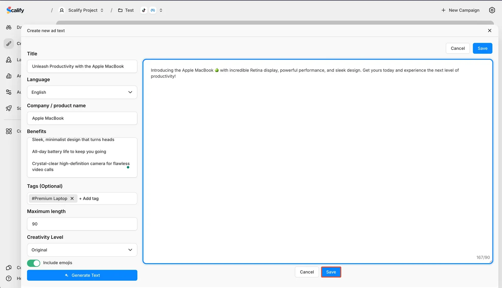 Save Button Highlighted